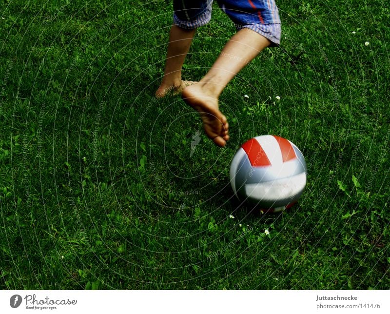 Why do you need shoes? Child Infancy Boy (child) Youth (Young adults) Ball Soccer Foot ball Playing Dribble Meadow Barefoot Feet Toes Legs Action Shorts Bermuda