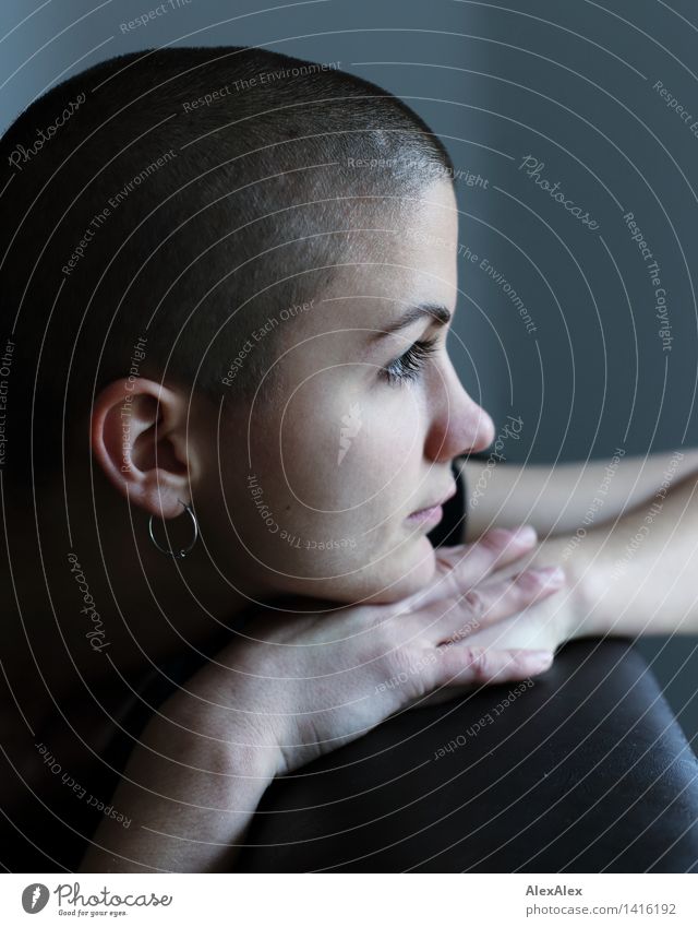 888 - side portrait of young woman with very short hair pretty Contentment Senses Calm Young woman Youth (Young adults) Head Face Ear 18 - 30 years Adults