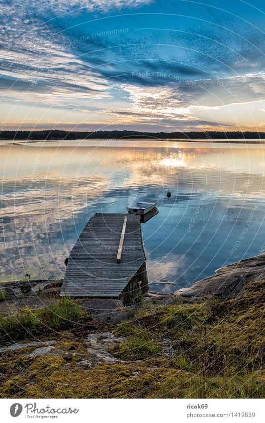 Archipelago on the Swedish coast Relaxation Vacation & Travel Tourism Island Nature Landscape Clouds Tree Coast Baltic Sea Blue Skerry Swede Lidingö Footbridge