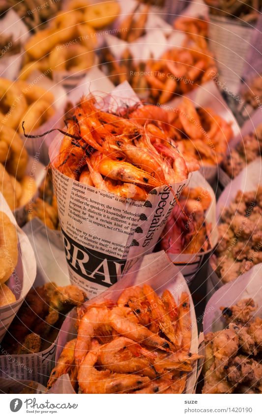 Shrimps to go Food Seafood Nutrition Eating Fast food Asian Food Healthy Eating Animal Exotic Fresh Barcelona Marine animal Paper bag Dish Food photograph