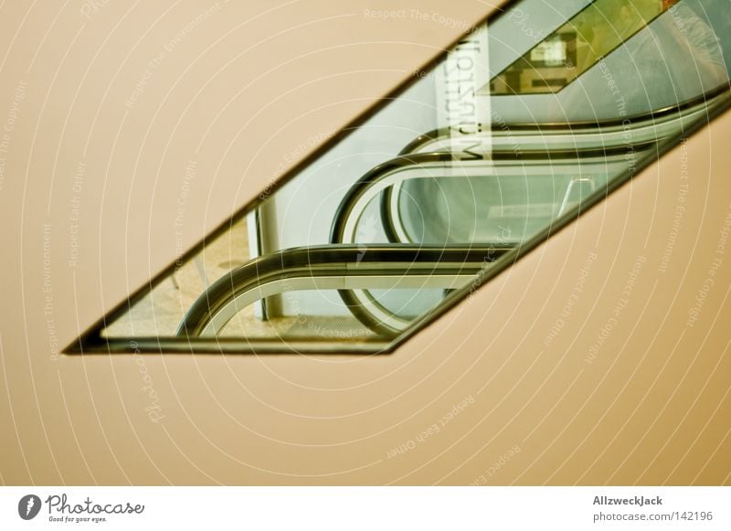 inconspicuous self-portrait Window Escalator Reflection Transparent Mirror Handrail Banister Stairs Upward Under Downward Logistics Promotion Detail