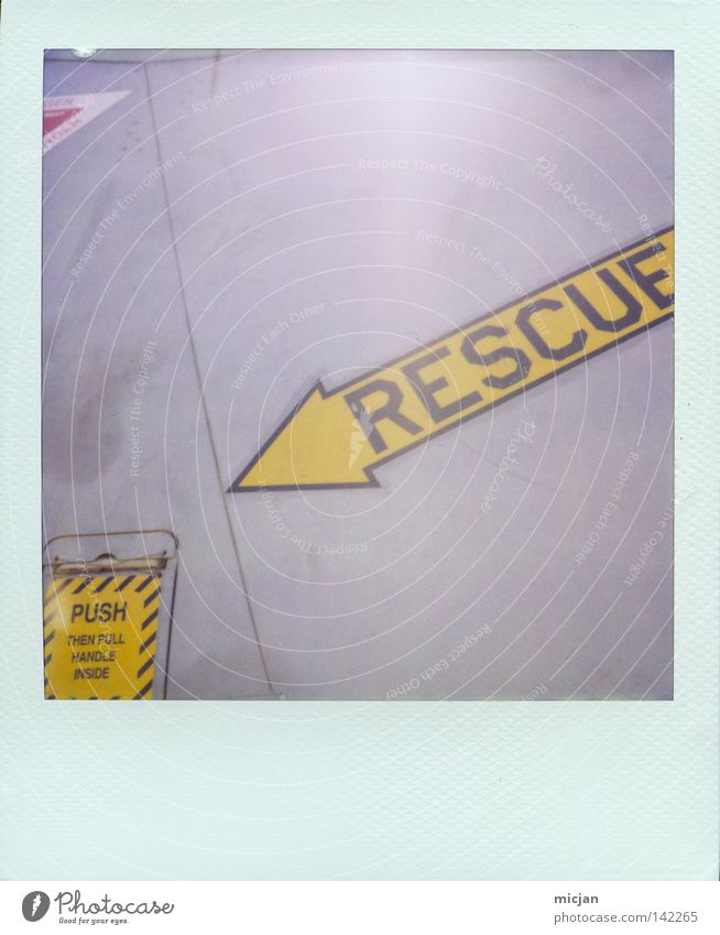 exit Arrow Rescue Yellow Signs and labeling Symbols and metaphors Metal Stitching Polaroid Analog 600 Paper Picture frame Edge Characters Letters (alphabet)