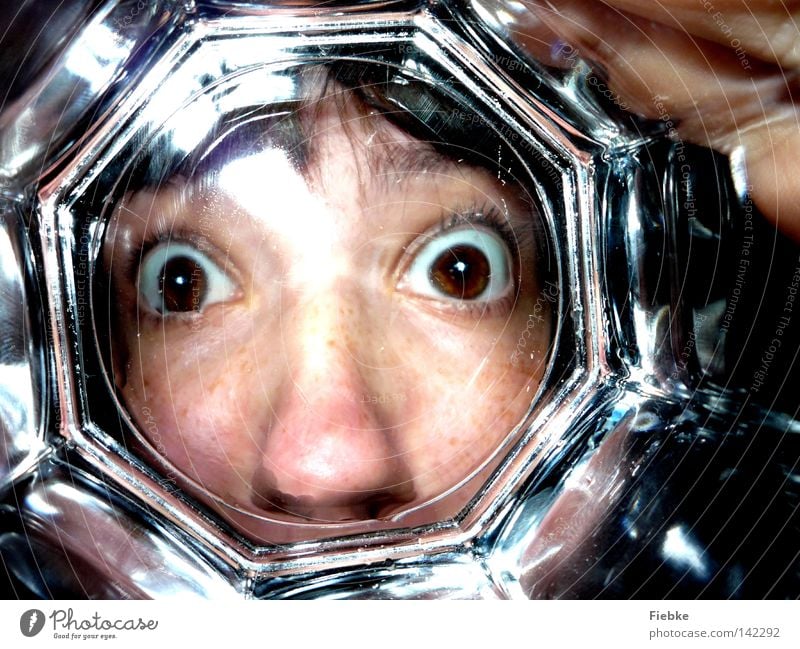 behind glass Glass Backwards Behind Empty Face Pallid Head Eyes Brown Looking Discover Large Nose Cheek Hair and hairstyles Reflection Mirror Drinking vessel