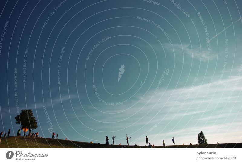 juggling landscape Tree Meadow Park Clouds Juggler Cudgel Vapor trail Karlsruhe Green Brown Multicoloured Summer Sky Mountain Landscape Nature Human being