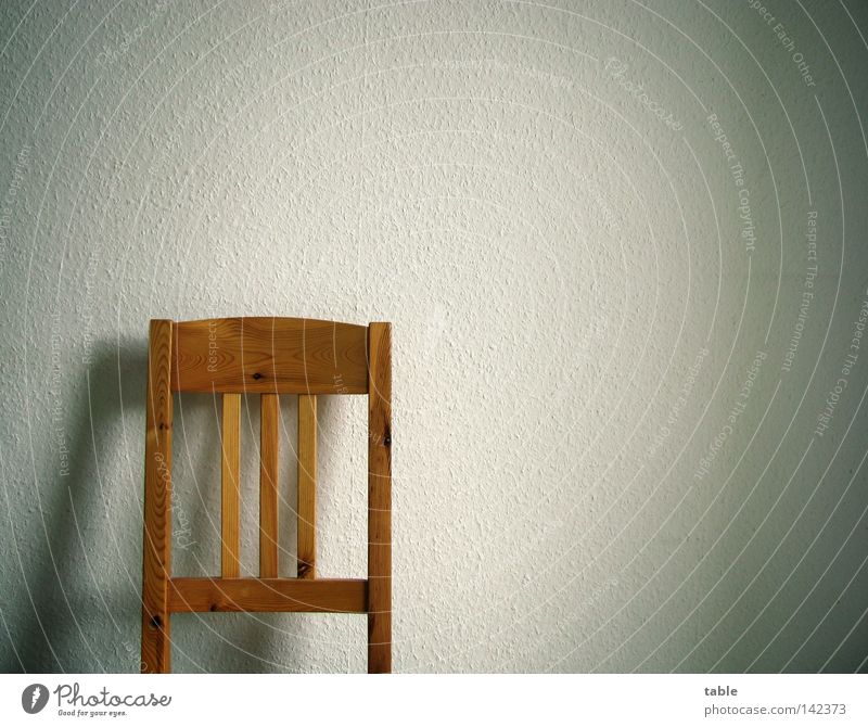 void Chair Wall (building) Wood Pine Wood flour Seating Authentic Backrest Stand Lean Break Wallpaper Ingrain wallpaper Shadow White Emotions Furniture