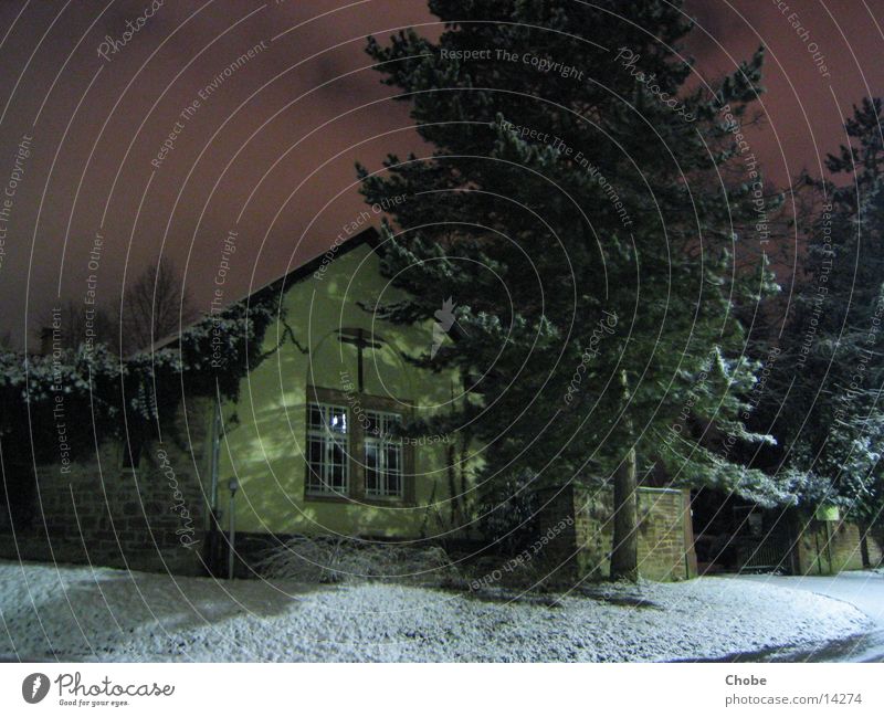 DarkChurch Building Night Long exposure Religion and faith Snow Sky