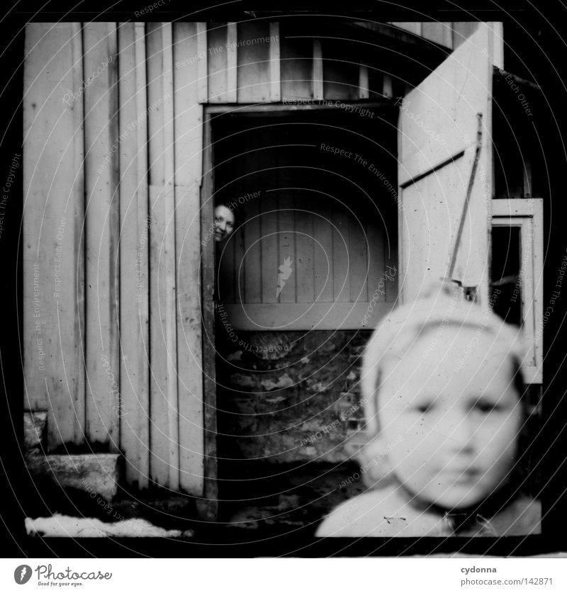 Photo journeys into the past Negative Medium format Historic Ancestors Time Back door Child Blur Past Memory Innocent Find Emotions Photography Attic Collection