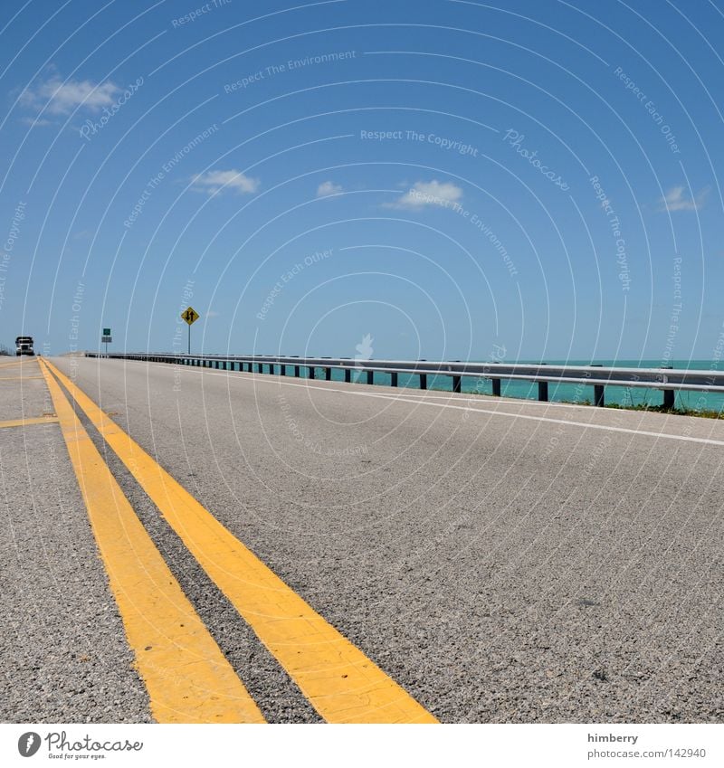 worm's-eye view Street Truck Transport Road traffic Worm's-eye view Traffic lane Country road Coast Bridge Florida Florida Keys Key West Summer