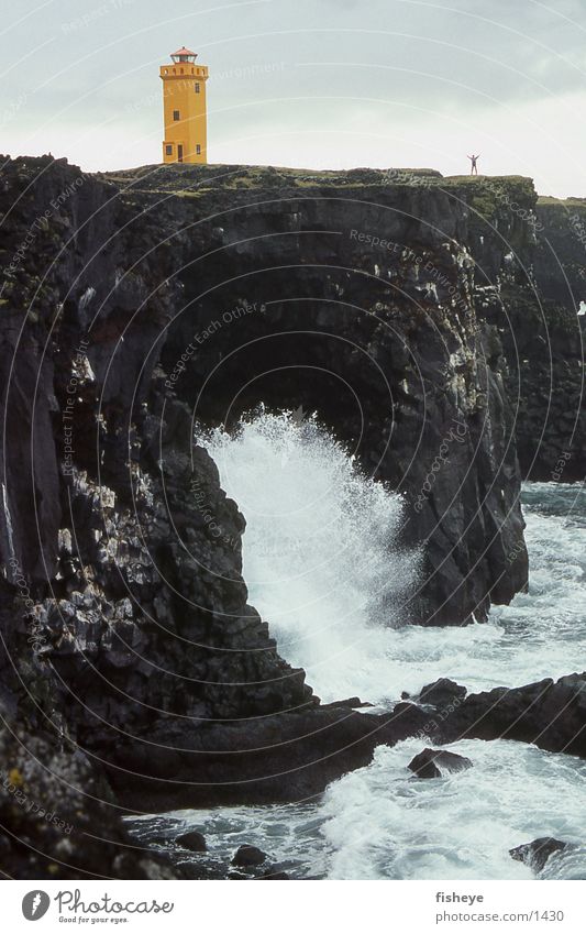 At the end of Europe Snæfellsnes Iceland Lighthouse Surf Coast Ocean White crest Rock