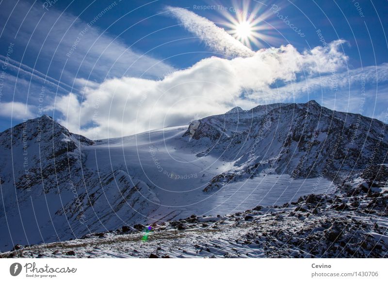 glacial view Nature Landscape Sky Sun Sunlight Beautiful weather Snow Rock Alps Mountain Glacier Power mountain glacier Rock formation Snowscape Snowcapped peak