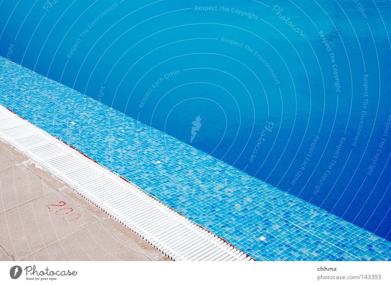 diagonal Summer Swimming pool Water Wet Blue Azure blue Tile Corner Edge Transition Gutter Colour photo Exterior shot Copy Space top Day Pool border Deserted