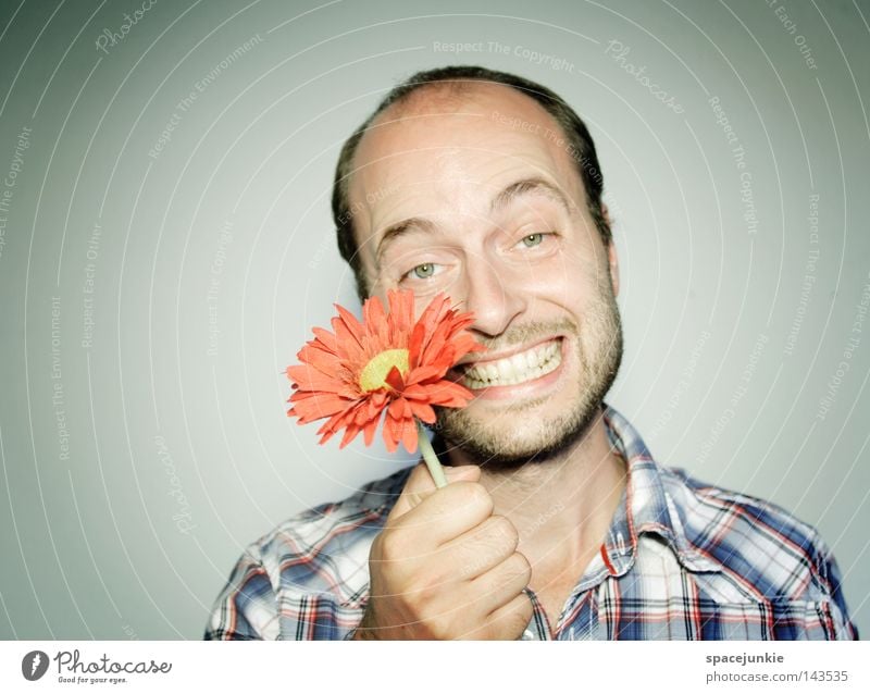 Flower for You Man Portrait photograph Friendliness Plant Hippie Gift Donate Joy Funny Grinning Laughter Garden Gardener Nature Valentine's Day