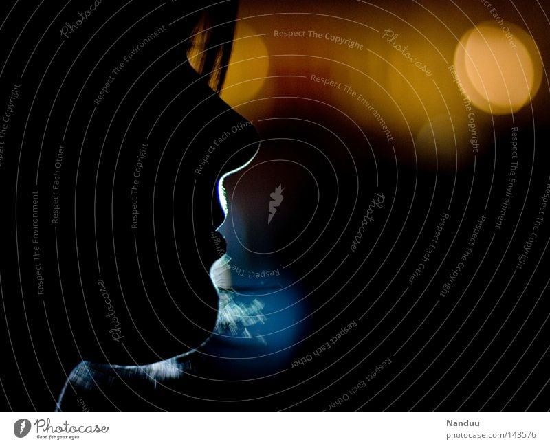 light profile Woman Dark Silhouette Human being Face Head Light Chin Nose Romance Calm Peace Night Flair Night life Feasts & Celebrations Cold Physics Blur