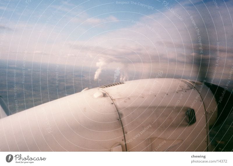 airplane Wing Clouds Propeller Aviation Sky Sun Blue