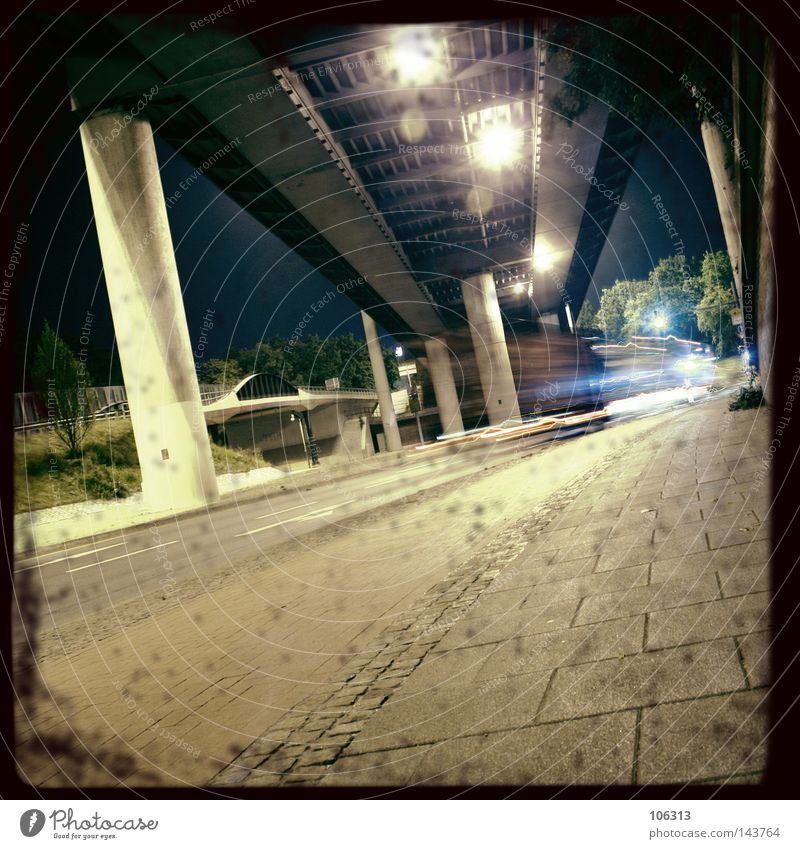 BIG CITY NIGHTS [PT.2] Town Light Dark Shadow Long exposure Column Insight Movement Dynamics Overpass Bremen Night Carrier Street Traffic lane Bridge Snapshot