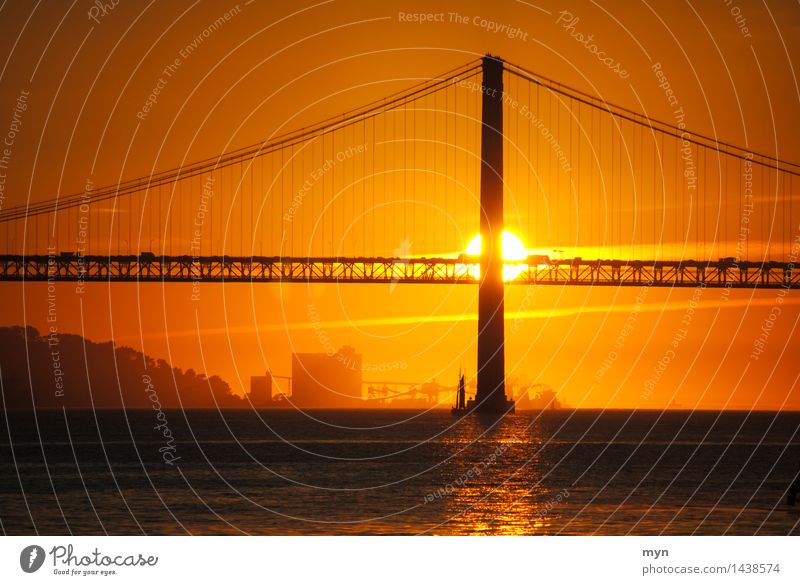 Ponte 25 de Abril, Lisbon Portugal Bridge Tourist Attraction Landmark Vacation & Travel Warmth Orange Moody Warm-heartedness Beautiful Calm Fear of the future