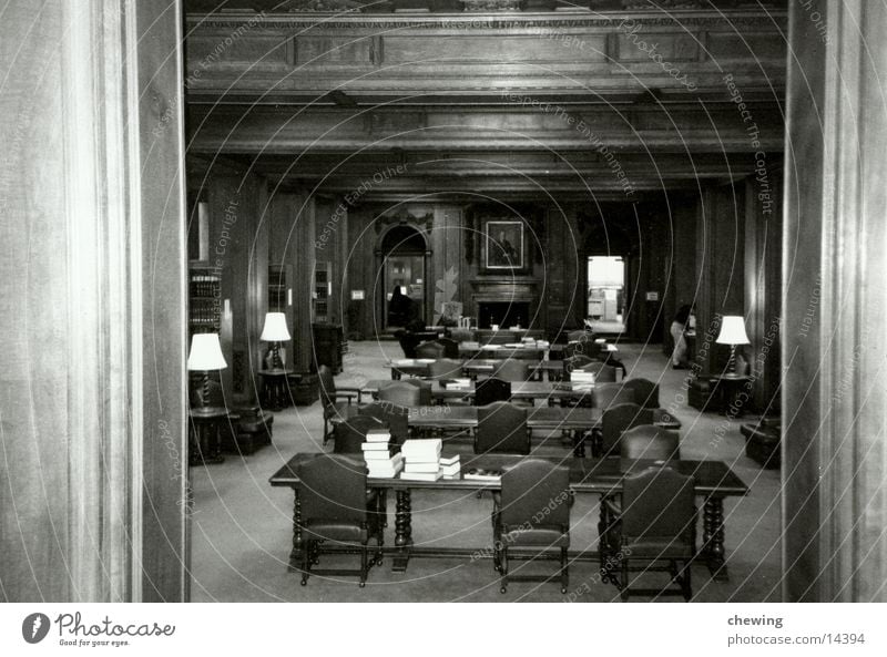 library Library Wood Book Chair Wall panelling Table Architecture Black & white photo Know