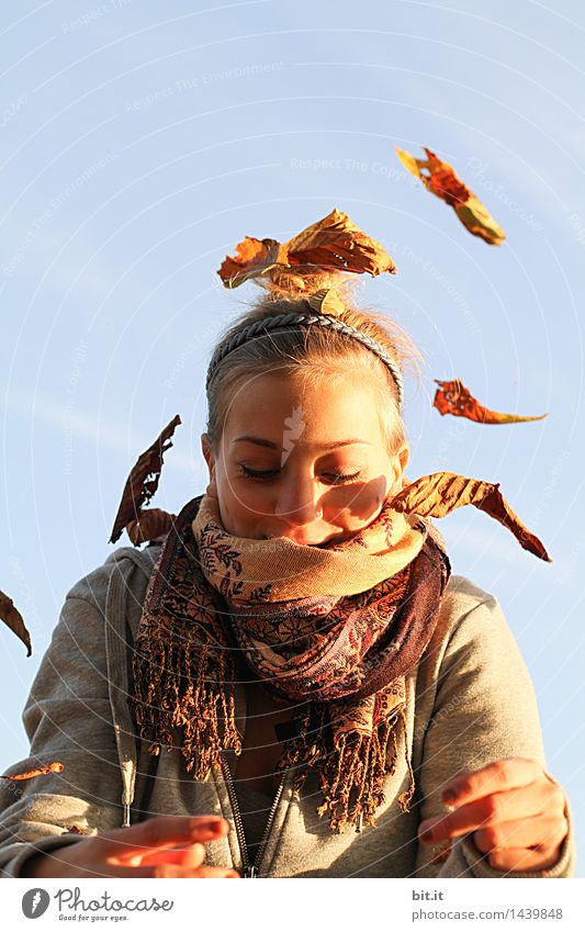 falling storm front Feminine Young woman Youth (Young adults) Environment Nature Joy luck Gale Wind Colour photo