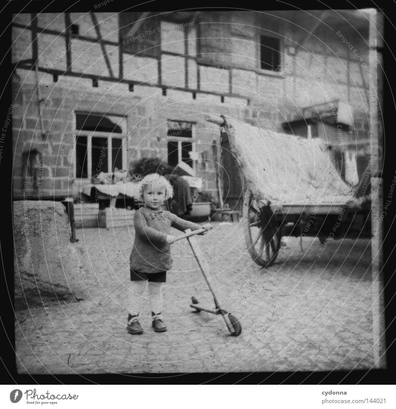 Photo journeys into the past II Negative Medium format Historic Ancestors Time Farm Horse-drawn carriage Child Past Memory Innocent Find Emotions Photography