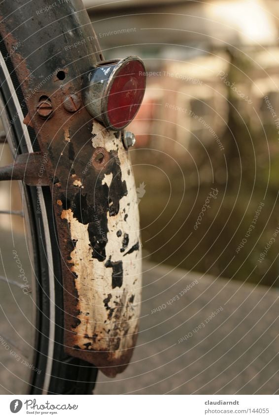 rust bucket Bicycle Wheel Tire Guard Cat eyes Reflector Spokes Rust Old Weathered Transience Ravages of time Rear bicycle light Oxydation