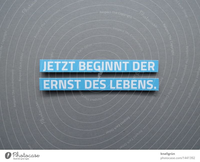 NOW THE SERIOUSNESS OF LIFE BEGINS. Characters Signs and labeling Communicate Sharp-edged Blue Gray White Emotions Moody Brave Acceptance Responsibility