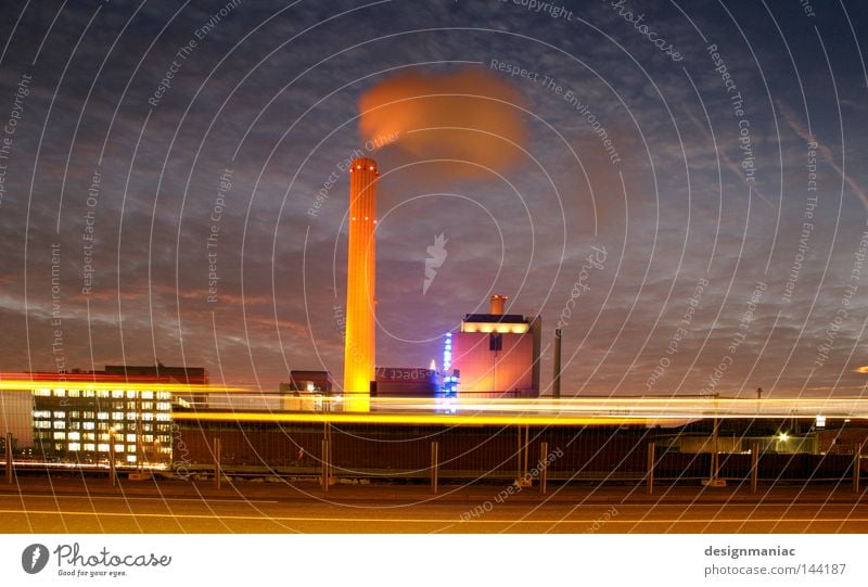 Sheep cloud production plant Clouds Birth Produce Factory Light Night Lamp Lighting Roof Fence Steam Altocumulus floccus Contrast Bright Dark Sunset Blue Black