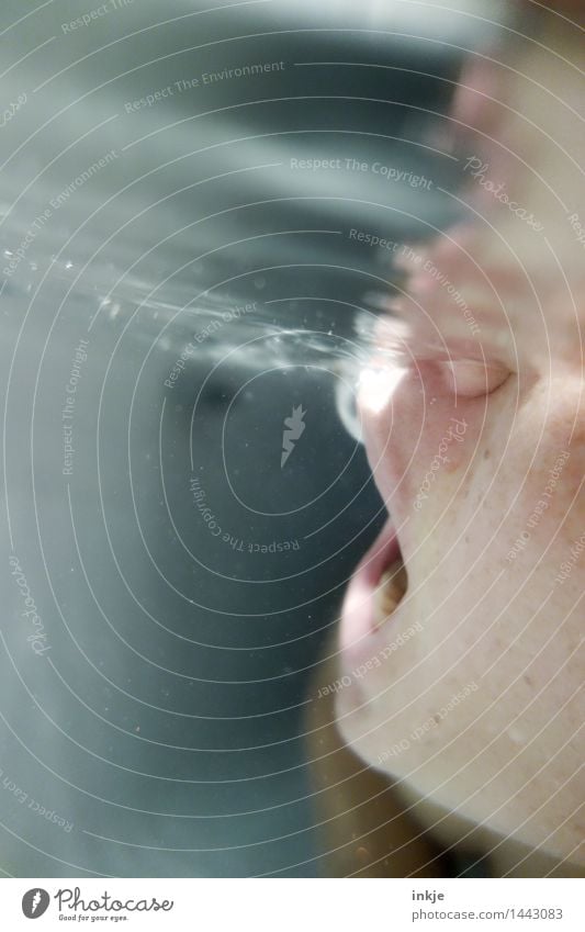 Underwater shot exhaling mouth Swimming & Bathing Woman Adults Life Face Mouth 1 Human being Air Water Air bubble Surface of water Water level Breathe Dive