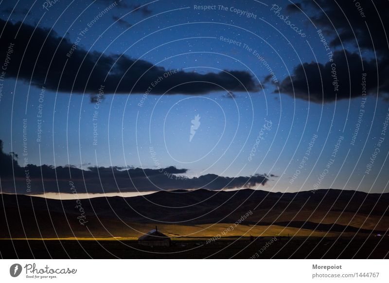 Yurt in the field in night Altay Night Night sky Nomad tent nomadic life Stars Clouds Night shot Exterior shot Colour photo Nature Hill Horizon mountains Light