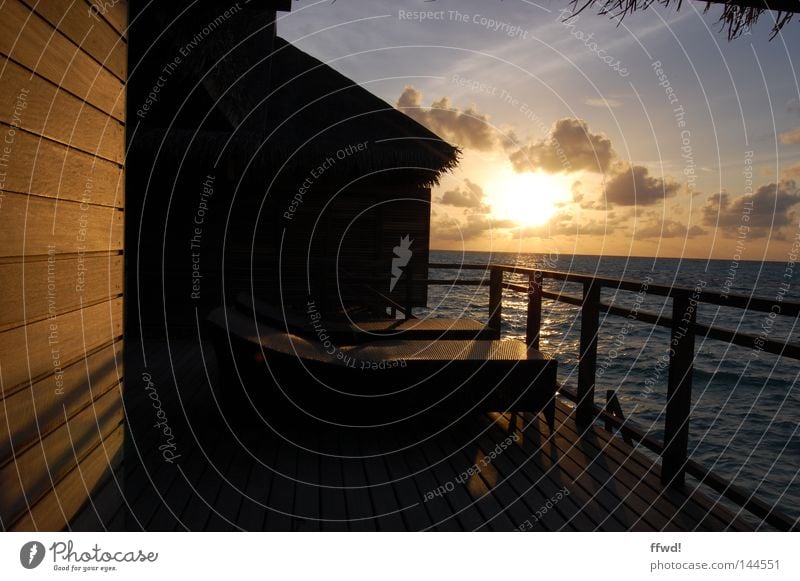 more view Sunset Sky Evening Twilight Moody Light Ocean Water Reflection Couch Veranda Hotel Resort Vacation & Travel Paradise Relaxation Wellness Wood Summer