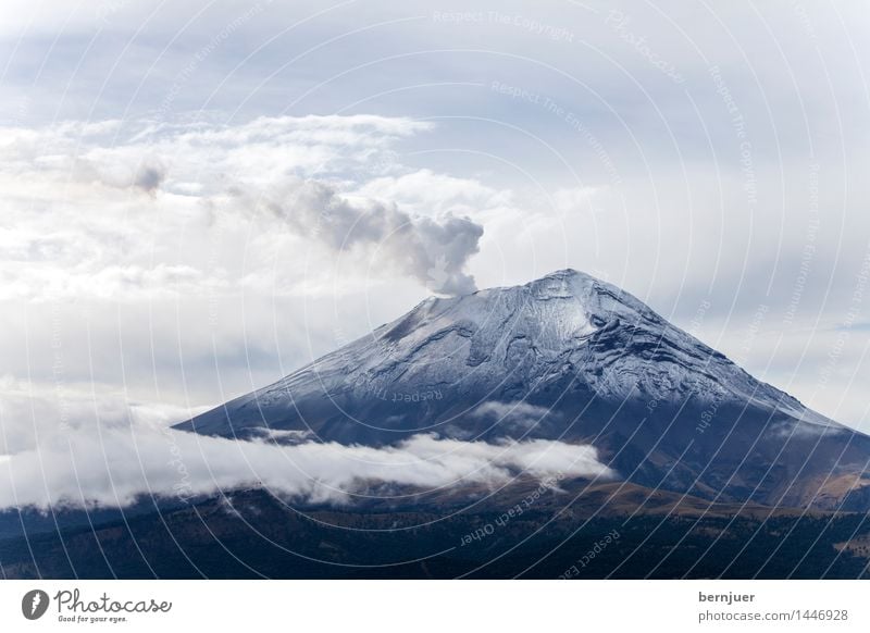 smoky mountain Environment Nature Landscape Air Clouds Summer Peak Snowcapped peak Volcano popocatépetl Smoking Cold Blue White Power Smoke column of smoke