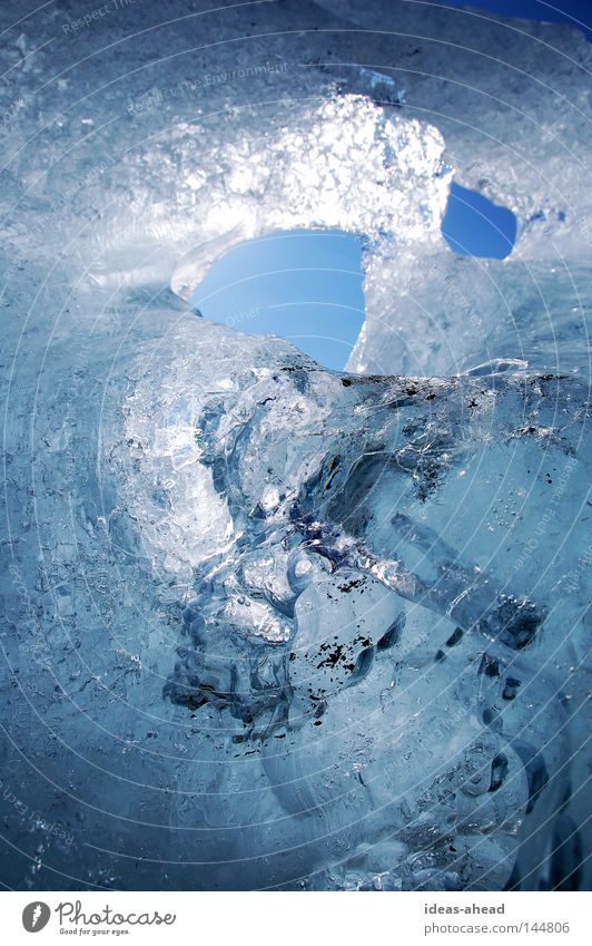 Ice of Iceland Express train Blue Sun Reflection Frozen Jökulsárlón Ice floe Cold Progress Hollow Winter Real estate