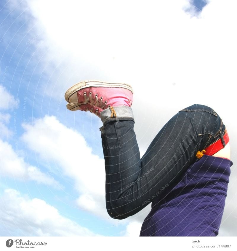 headstand Go crazy Legs Headless Crooked Feet Hind quarters Bottom Joy Playing Woman Athletic stretched Sky