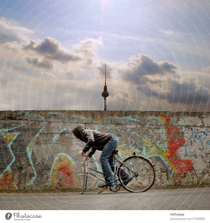 have a rad Berlin Capital city Bicycle Wall (barrier) Cycle path Scrap metal Broken Damage Disadvantage Racing cyclist Total loss Doofus Tramp Road user