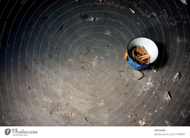 Clothes pegs with tilt Bucket Blue White Gray To hold on Holder Floor covering Stone Laundry Ground Attic Dry Hang up Dusty Loneliness Gloomy Dirty Cigarette