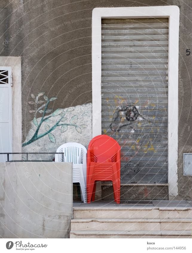 red Red Gray Armchair 2 Mural painting Chair White Furniture Italy Stack Door Statue Loneliness