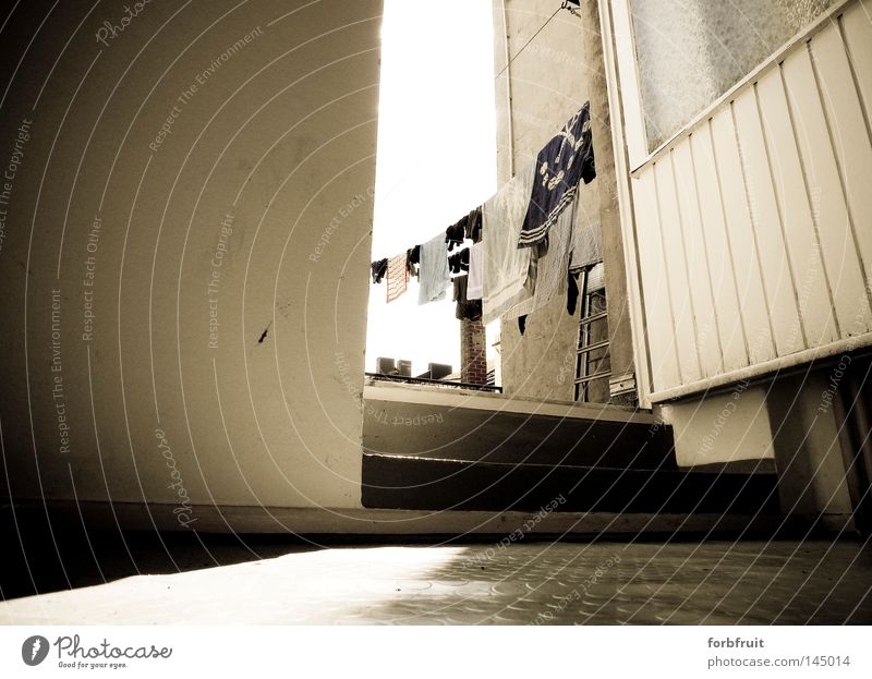 Out to the high courtyard. Courtyard Terrace Clothesline Hallway House (Residential Structure) Door Living or residing Clothing Wide angle Retro Sepia Balcony