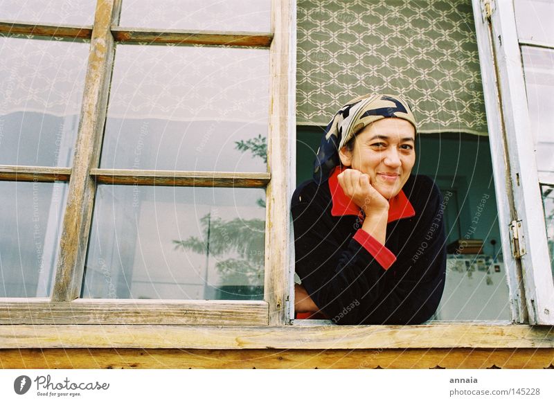 sultana Window Woman Portrait photograph Headscarf Window pane Sympathy Face Contentment Calm Serene Looking Discover Appearance Vantage point Joy Turk Asia