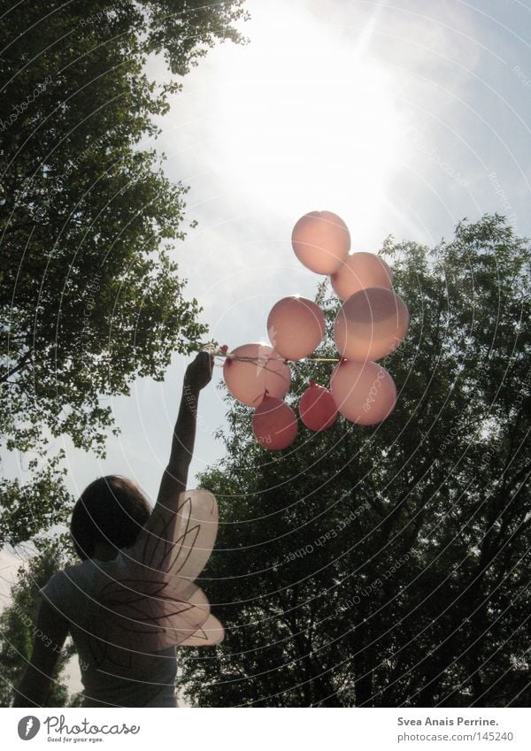 we'll be heroes if we keep this up. Woman Girl Dress White Pink Wing Balloon Air Tree Sun Loneliness Arm Tall Beautiful Sweet To hold on Flying Fairy Angel