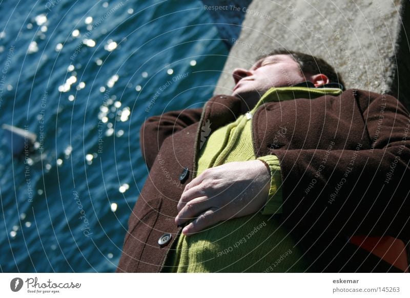 siesta Man Siesta Lie Wall (barrier) Ocean Break Relaxation Sleep Sunbathing Water Lake Lakeside 50 Plus Black-haired Nature Hair and hairstyles Masculine