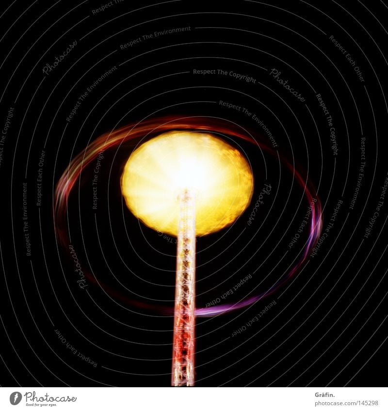 Dom continues Carousel Tall Night Centrifuge UFO Light Lomography Medium format Fairs & Carnivals Joy Wait Heiligengeistfeld Long exposure Multicoloured Vertigo
