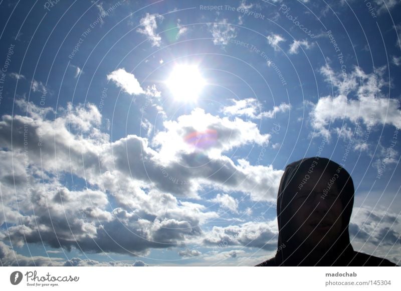 We want after summer Clouds Back-light Human being Man Fellow Black Summer Hot Physics Beautiful Bad weather Brilliant Heat Silhouette Relationship Break Sky