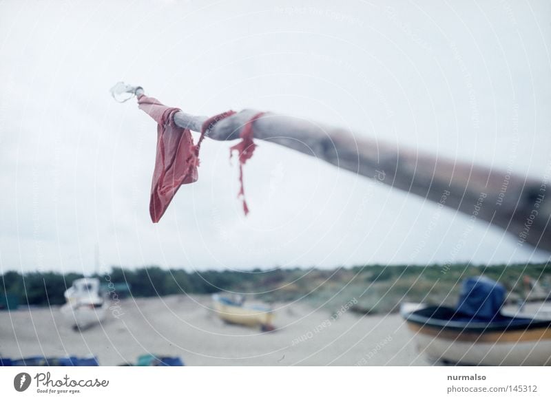 Fischer's Place Beach Poland Polish Russia Border Flag Fisherman Watercraft Sand Loneliness Deserted Empty Odor Fishy Rain Gray Gloomy Colorless Ocean