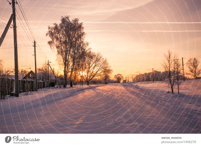 Train stop in a small town Winter Snow Garden Sky Tree Grass Bushes Meadow Forest Village Small Town Street Railroad Yellow Pink White belarus Europe January