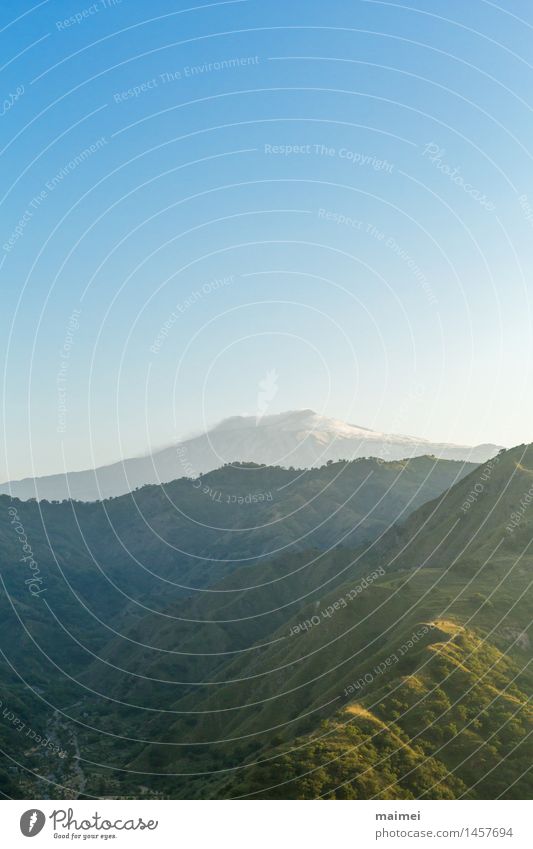 Morning sun on Mount Etna Vacation & Travel Expedition Mountain Landscape Cloudless sky Spring Beautiful weather Volcano Peak Loneliness Sicily Snow Italy Steep