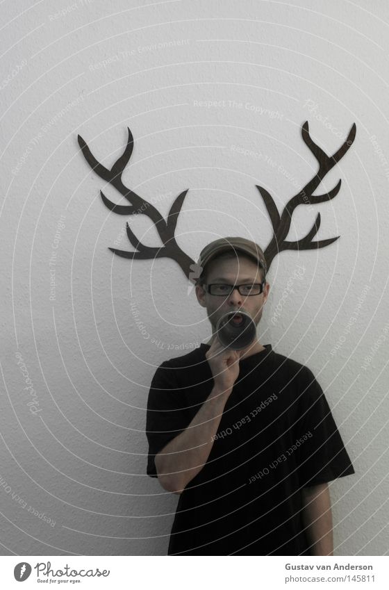 deer damage Deer Antlers White Wallpaper Pattern Hunter Hunting Wood Multicoloured Animal Green Tree Loud Eyeglasses Cap Black Megaphone Scream Human being