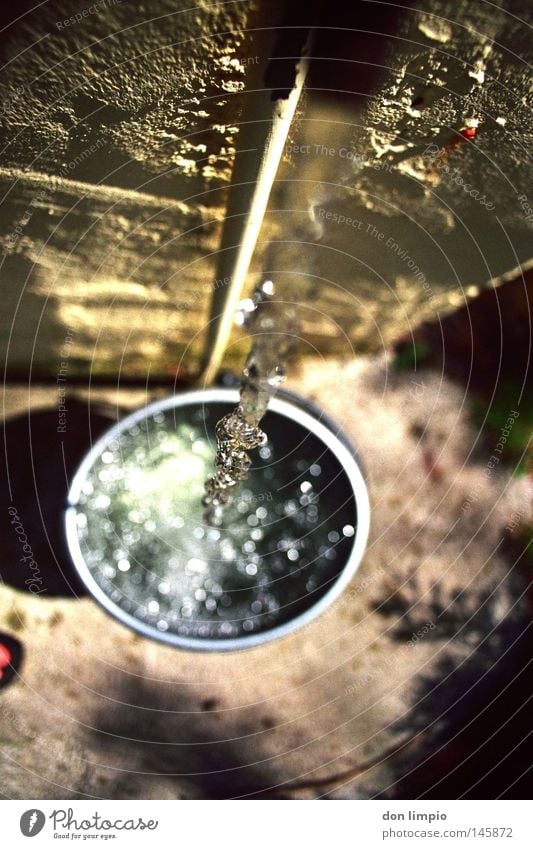 bucket full of water Bucket Water Transmission lines Tap Shadow Wall (building) House (Residential Structure) Garden Gray Light Jet of water Crystal structure