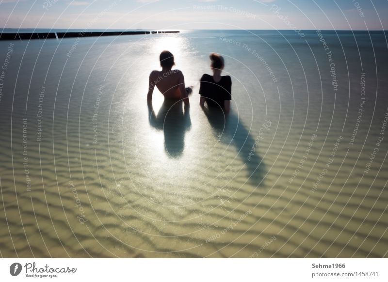 Wave pattern on the beach of the Baltic Sea, a couple sunbathing on the beach Nature Landscape Plant Animal Sand Water Cloudless sky Sun Sunlight Summer Weather