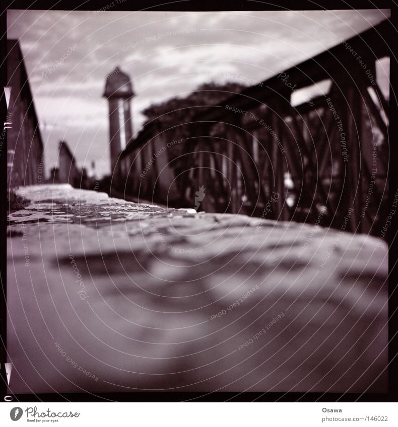 East Cross 19 Lomography Medium format Depth of field Black & white photo Train station Platform Berlin Friedrichshain Evening Old Commuter trains Railroad