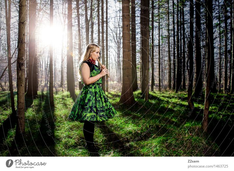 Woman playing flute in the magic forest Elegant Style Christmas & Advent Feminine Young woman Youth (Young adults) 18 - 30 years Adults Nature Landscape Sun