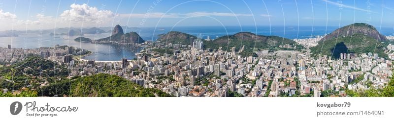 Panoramic view of Rio de Janeiro from above, Brazil Beautiful Vacation & Travel Beach Ocean Landscape Town Skyline Aircraft Vantage point america christ